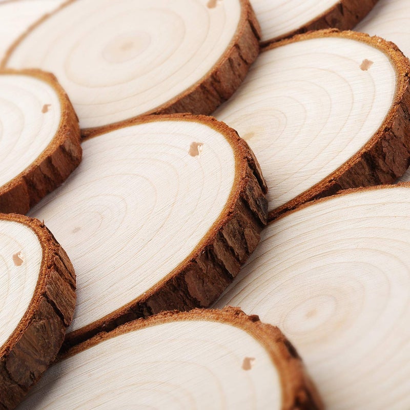 Fuyit Wood Slices 30 Pcs 2.0-2.4 Inches Craft Wood kit Unfinished Predrilled Tree Slices with Hole, Wooden Circles for Arts and Crafts Christmas Ornaments DIY Crafts - Image 2